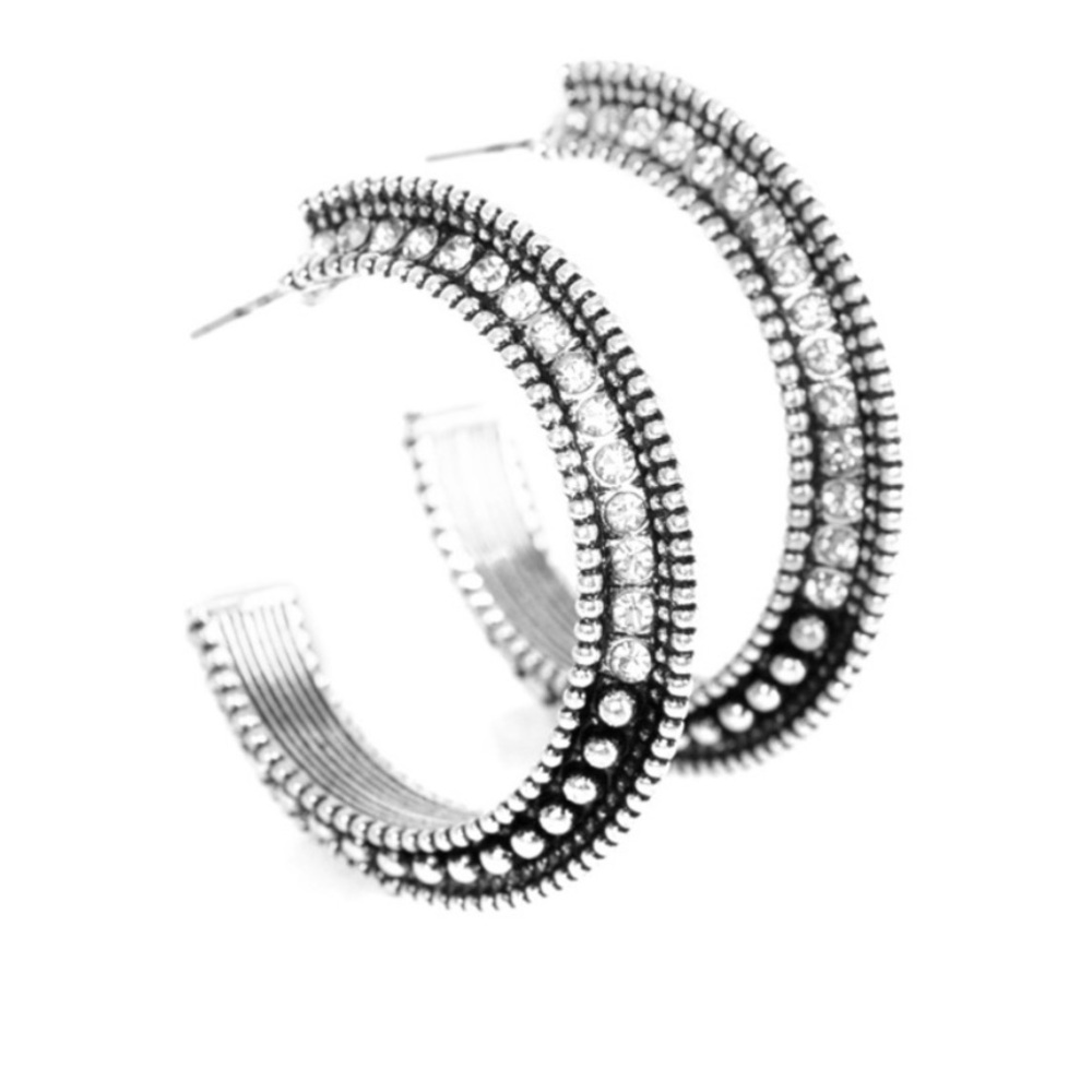 ✨ Retro Reverberation Rhinestone Hoop Earrings ✨ - Picture 2 of 10